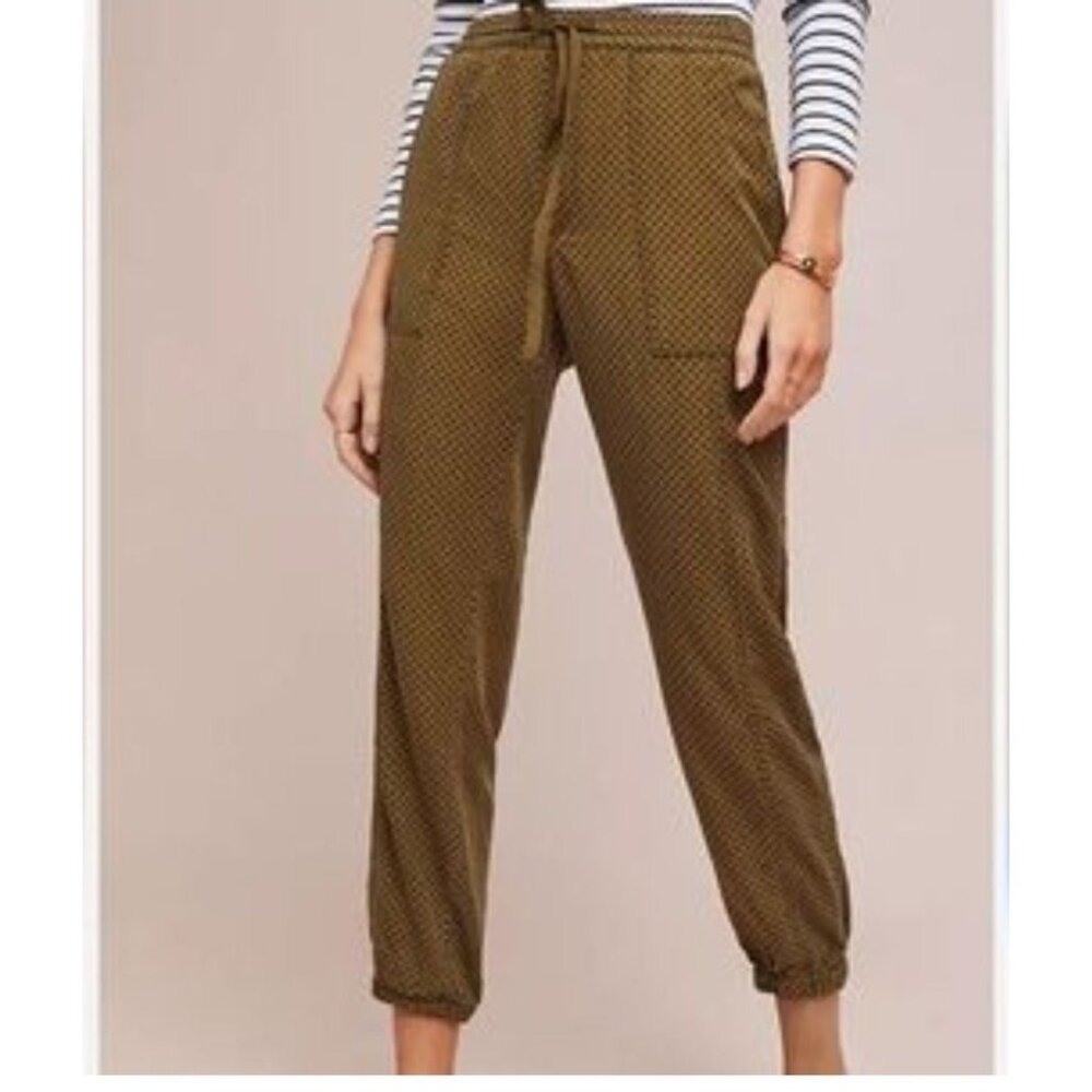 Anthropologie Womens L Pants Drawstring Waist Elastic Ankles Lyocell Blend Green
